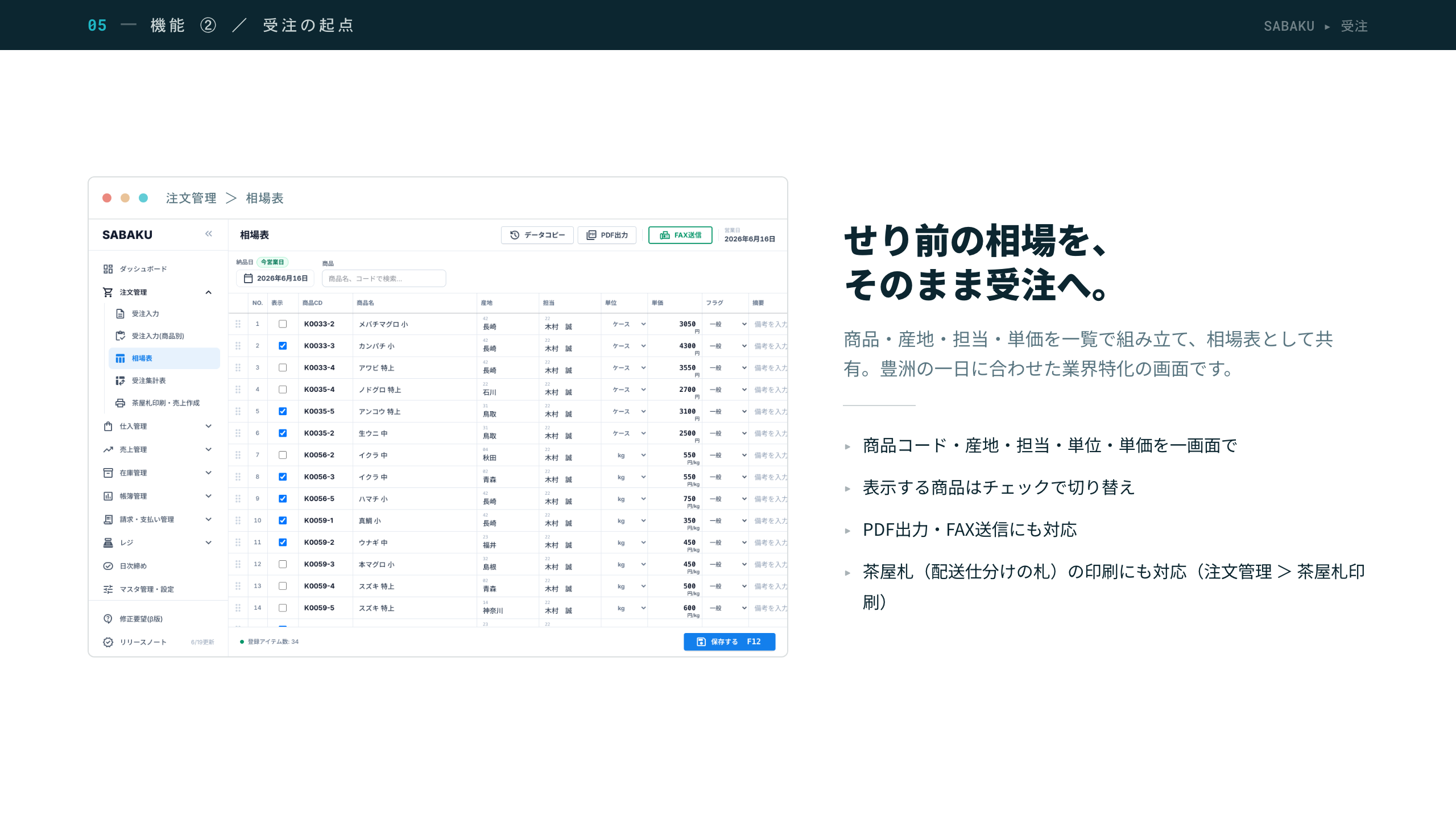 サービス紹介資料 5ページ目(せり前の相場をそのまま受注へ)